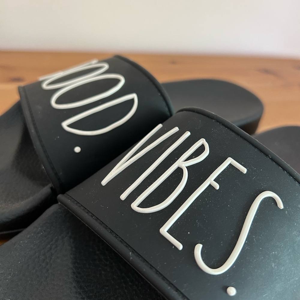 Rae Dunn Black Good Vibes Slide Sandals - Picture 4 of 15